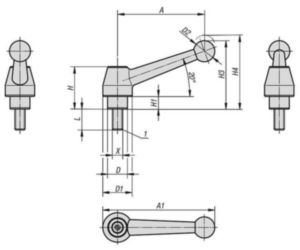 KIPP Clamping levers, external thread Gris plata  Acero 1.0401 / 5.8 Pintado / oxidado negro