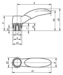 KIPP Clamping levers ECO, internal thread Čierna/Sivá  Ocel 5.8 / plast Pozinkované