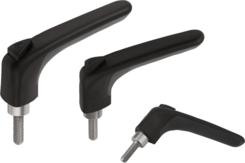 KIPP Clamping levers ergonomic, external thread Fekete Acél 5.8/plastic Horganyzott