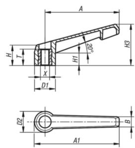 KIPP Clamping levers, internal thread, non-adjustable Čierna Ocel 5.8 / plast Pozinkované