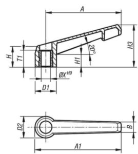 KIPP Clamping levers with locating hole, non-adjustable Fekete Acél 5.8/plastic Horganyzott