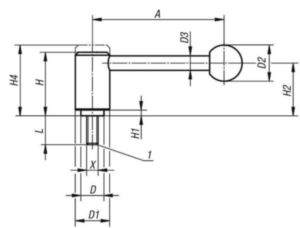 KIPP Tension levers 0 degrees, external thread Nerezová ocel 1.4305 / plast