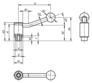 KIPP Tension levers, safety, internal thread Černá Ocel 5.8 / plast Plastový povlak