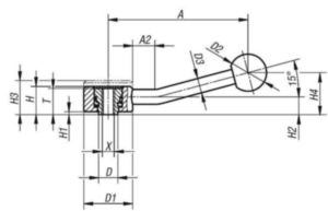 KIPP Tension levers, flat, 15 degrees, internal thread Ocel 5.8 / plast Čierno oxidovaný