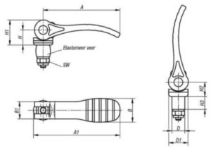 KIPP Leviers à serrage rapide avec fermeture élastomère Noir Acier 5.8/plastique Zingué