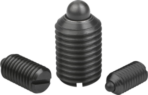 Spring plungers with slot and thrust pin, strong spring force Steel 5.8 Black oxide