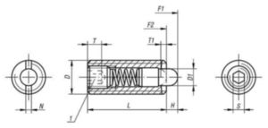 Spring plungers with hexagon socket and thrust pin, strong spring force Stainless steel 1.4305