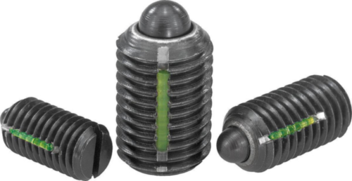 Spring plungers with slot and thrust pin, LONG-LOK secured light spring force