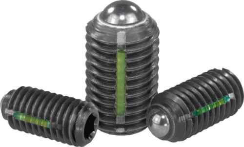 Spring plungers with hexagon socket and ball, LONG-LOK secured standard spring force Steel 5.8 Black oxide