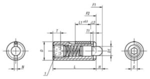 Poussoir à ressort à six pans creux et avec doigt d'appui, force du ressort renforcée, sécurité LONG-LOK Acier inoxydable 1.4305