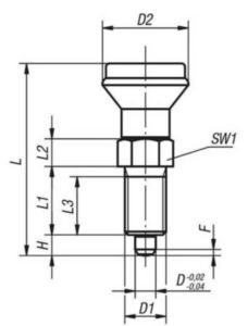 KIPP Indexing plungers, high, non-lockout type, without locknut Metrický jemný závit Nerezová ocel 1.4305, tvrzený čep, plastová rukojeť