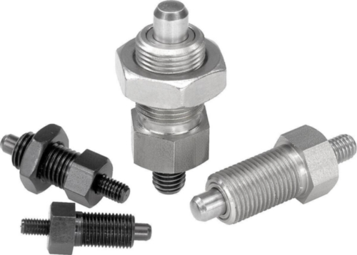 Indexing plungers with threaded pin, with locknut