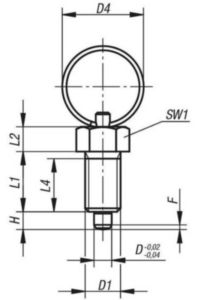 KIPP Indexing plungers with key ring, without locknut Métrica fina Acero inoxidable 1.4305, pino no endurecido