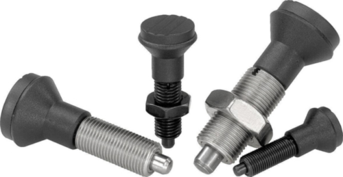 Indexing plungers without collar, high, with locknut
