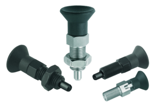 Indexing plungers with extended pin, non-lockout type, with locknut