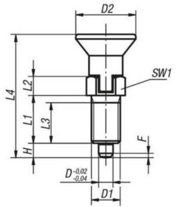 KIPP Indexing plungers, lockout type, without locknut Metrický jemný závit Nerezová ocel 1.4305, tvrzený čep, nerezová ocel