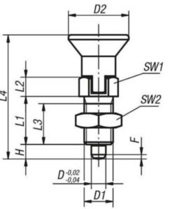 KIPP Indexing plungers, lockout type, with locknut Metrický jemný závit Nerezová ocel 1.4305, tvrzený čep, nerezová ocel