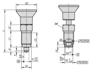 KIPP Indexing plungers with tapered pin, premium Metrický jemný závit Nerezová ocel 1.4305, tvrzený čep, plastová rukojeť