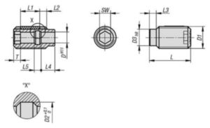 KIPP Bushing for ball lock pins with LONG-LOK thread lock Rozsdamentes acél 1.4305