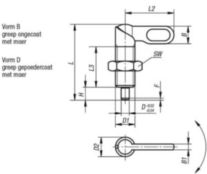 KIPP Cam-action indexing plungers with nut Acél 5.8, edzett csap Fekete oxidált