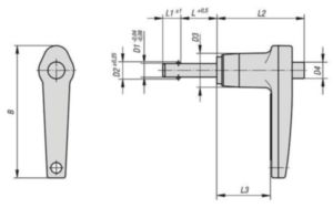 KIPP Ball lock pins with L-grip, self-locking Fekete Alumínium / rozsdamentes acél