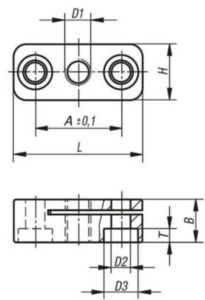 KIPP Mounting brackets, with mounting hole parallel to thread Černá Hliník 3.2163