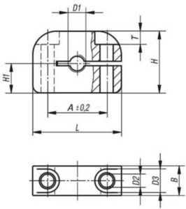 KIPP Support de doigt d'indexage , trous lamés perpendiculaires au taraudage Noir Aluminium 3.2163