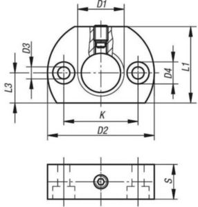 KIPP Mounting brackets, with mounting hole parallel to thread Acél Fekete oxidált