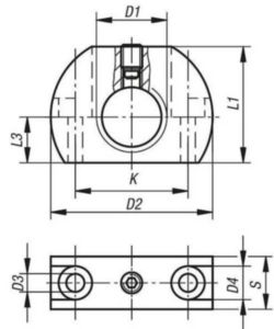 KIPP Mounting brackets, with mounting hole perpendicular to thread acero Oxidado negro