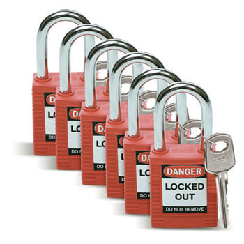 Brady Safety padlock LOTO-8 38mm W/SS Red KD 6 pieces