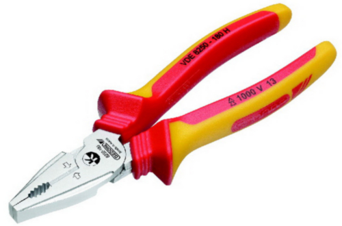 Gedore VDE 8250-180 H Combination Pliers 38.5mm Jaw Length Straight Tip Steel Chrome Plated 180mm