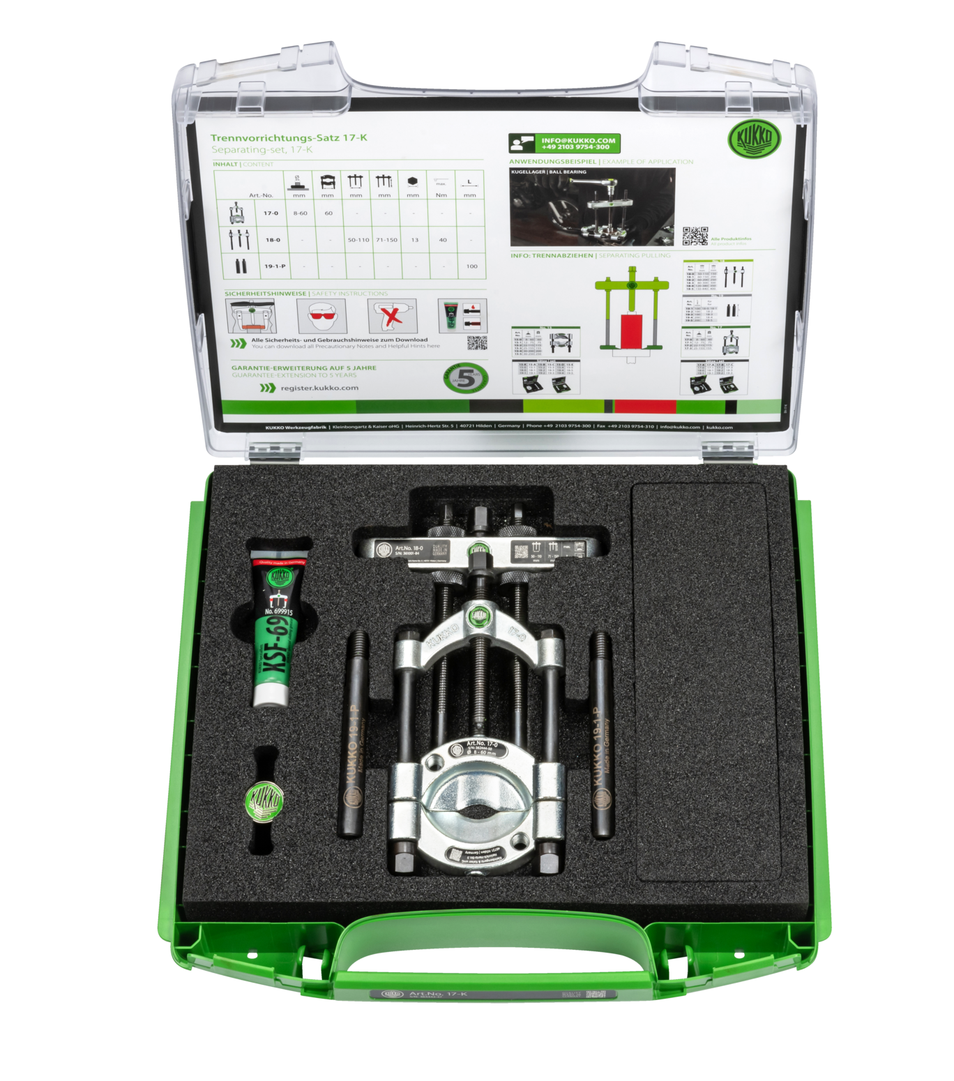 Separating device set 17 opening A 8–60 mm clamp depth 250 mm KUKKO