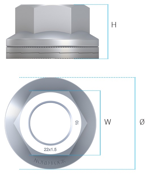 NORD-LOCK Hexagon wheelnut vibration proof BSF Steel Delta Protekt® 10