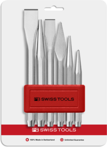 PB Swiss Beitelset 855.B.CN, 6 stuks in houder in blisterverpakking