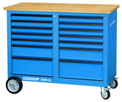 Gedore 1506 XL 2810 Wooden Worktop Mobile Workbench with 18 Drawers Blue 1250 x 985 x 630mm