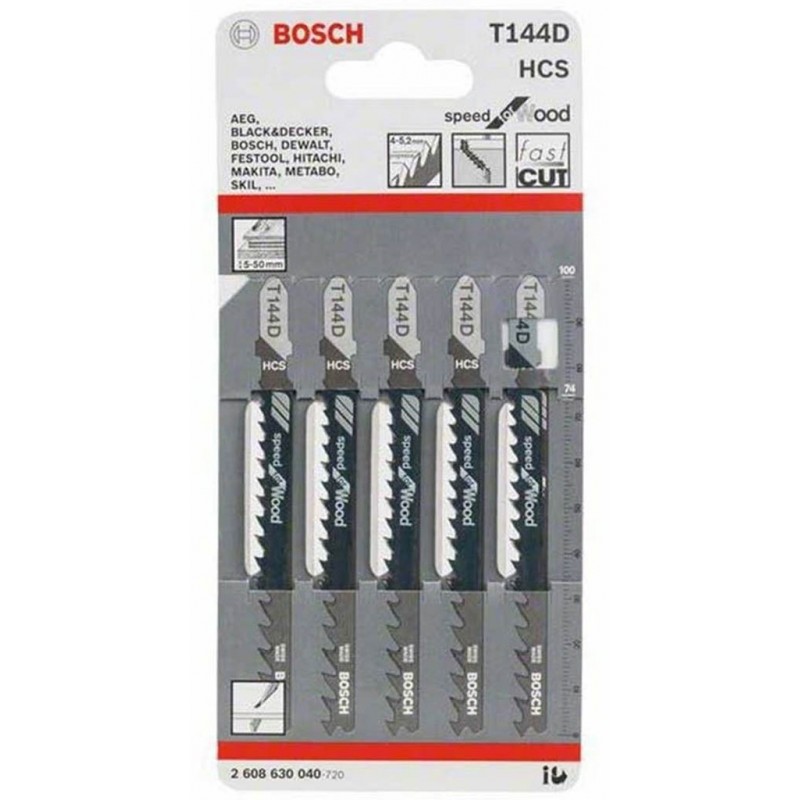 Bosch pilový kotouč T 144 D celková délka 100 mm zoubkování 4-5,2 mm HSS 5 ks / karta