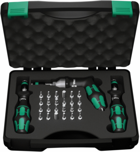 Wera 7445/46/47 Torque Screwdriver Set in Plastic Case 1/4" Hex Drive 2.5-55in-lbs 27-Piece