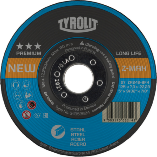 Tyrolit Disco di sgrossatura LONGLIFE Z-MAX dm178xT7mm foro in acciaio offset 22,23 mm