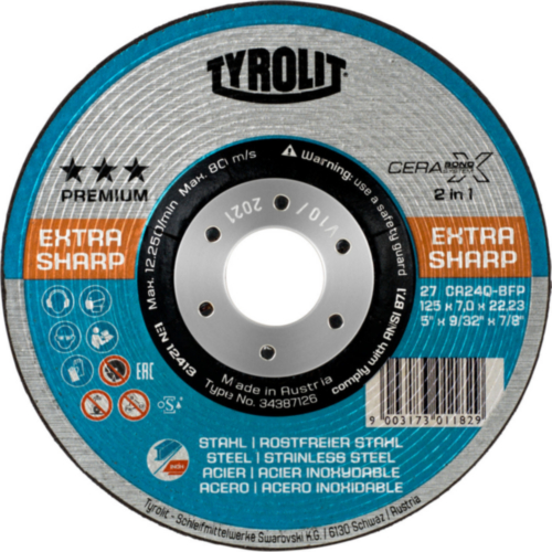 Tyrolit Premium*** Grinding disc for angle grinders 27E 230x7x22,23 CA24Q-BFP CERABOND-X