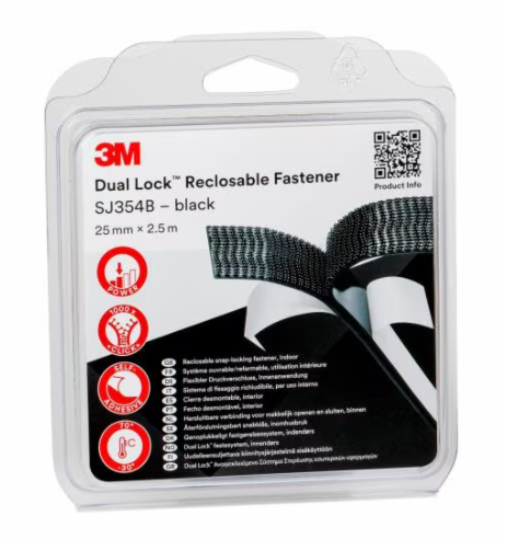 3M Fissaggio a doppia chiusura Nero 25mm x 2,5m