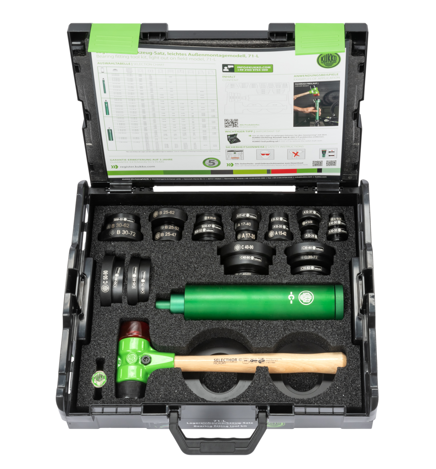 Bearing installation tool set 71-L for bore diameter 10-50 mm L-BOXX KUKKO