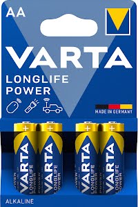 VARTA Longlife Power, Alkaline Battery, AA, Mignon, LR6, 1,5V, 4-pack, Made in Germany