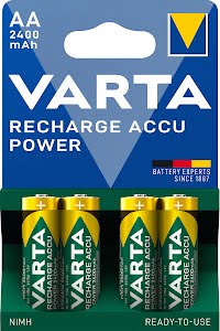 VARTA Recharge Accu Power AA 2400 mAh 4-pack (Pre-charged NiMH Accu, Mignon, rechargeable battery, ready to use)