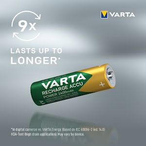 VARTA Recharge Accu Power AA 2400 mAh 4-pack (Pre-charged NiMH Accu, Mignon, rechargeable battery, ready to use)