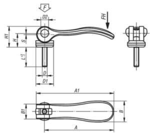 KIPP Levier à serrage rapide, insert fileté Noir Fonted'aluminium ENAC-46200/acier 5.8 Zingué