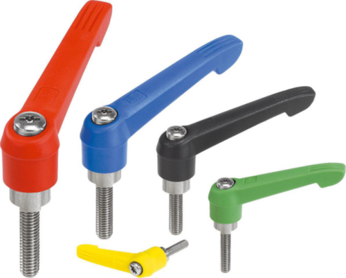 KIPP Clamping levers plastic grip, external thread Traffic blue Stainless steel 1.4305/plastic M10X65X60