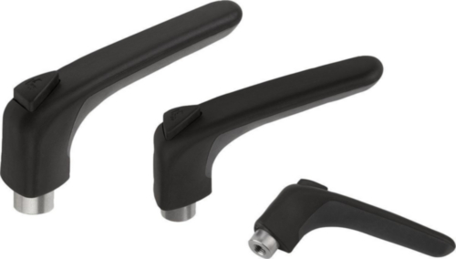 KIPP Manette indexable ergonomique, insert taraudé Noir Acierinoxydable 1.4305/plastique