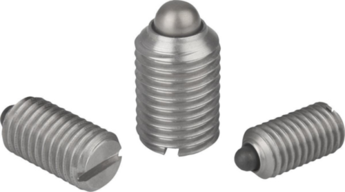 Spring plungers with slot and thrust pin, standard spring force Stainless steel 1.4305