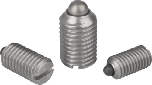 Spring plungers with slot and thrust pin, light spring force Stainless steel 1.4305