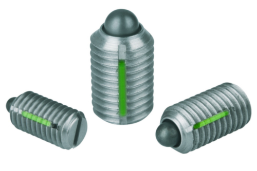 Spring plungers with slot and thrust pin, LONG-LOK secured light spring force Stainless steel 1.4305